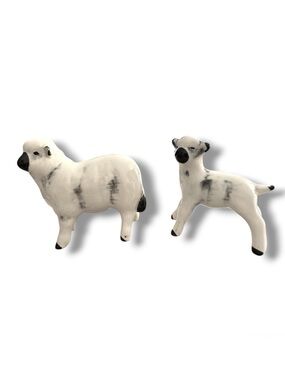Vintage Ceramic Sheep Figurines Set of 2 - Ewe & Lamb